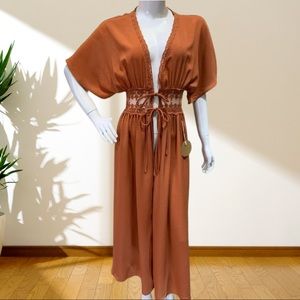 Rust Orange Kimono With Lace Details Beach Cover Up